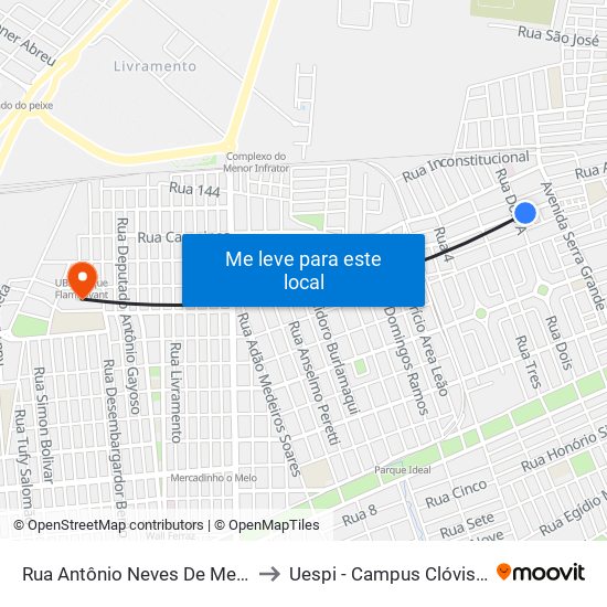 Rua Antônio Neves De Melo, 5875 to Uespi - Campus Clóvis Moura map