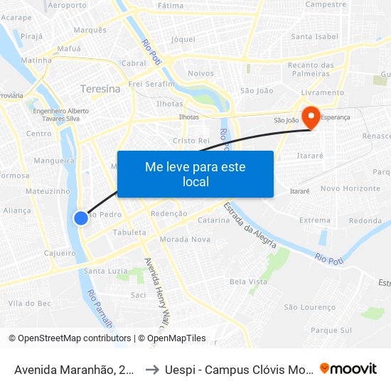 Avenida Maranhão, 2753 to Uespi - Campus Clóvis Moura map