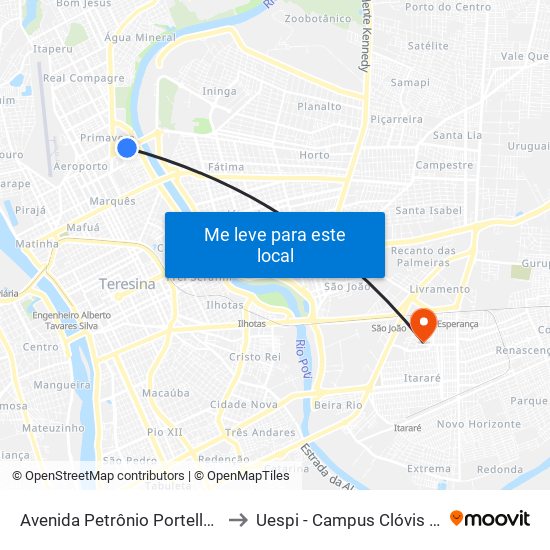 Avenida Petrônio Portella, 2820 to Uespi - Campus Clóvis Moura map