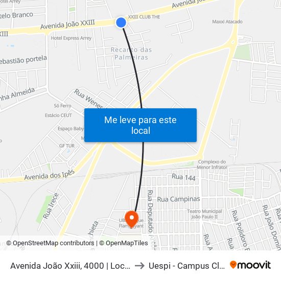 Avenida João Xxiii, 4000 | Localiza Seminovos to Uespi - Campus Clóvis Moura map