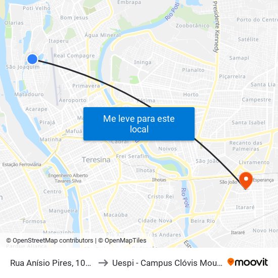 Rua Anísio Pires, 1053 to Uespi - Campus Clóvis Moura map