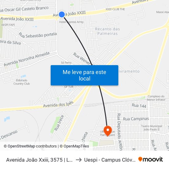 Avenida João Xxiii, 3575 | Lojas Havan to Uespi - Campus Clóvis Moura map