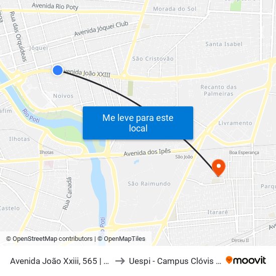 Avenida João Xxiii, 565 | Movida to Uespi - Campus Clóvis Moura map