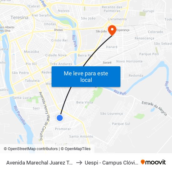 Avenida Marechal Juarez Távora, 679 to Uespi - Campus Clóvis Moura map