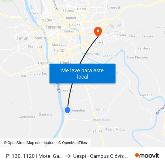 Pi 130, 1120 | Motel Garden to Uespi - Campus Clóvis Moura map