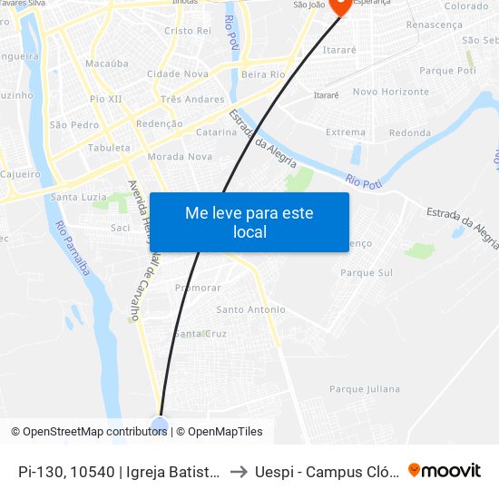 Pi-130, 10540 | Igreja Batista Do Angelim to Uespi - Campus Clóvis Moura map