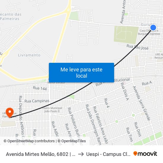 Avenida Mirtes Melão, 6802 | Pet Shop Gurupi to Uespi - Campus Clóvis Moura map