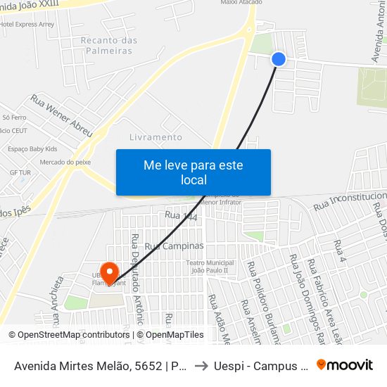 Avenida Mirtes Melão, 5652 | Próx. Ao Unibr Teresina to Uespi - Campus Clóvis Moura map