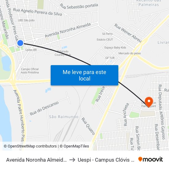 Avenida Noronha Almeida, 105 to Uespi - Campus Clóvis Moura map