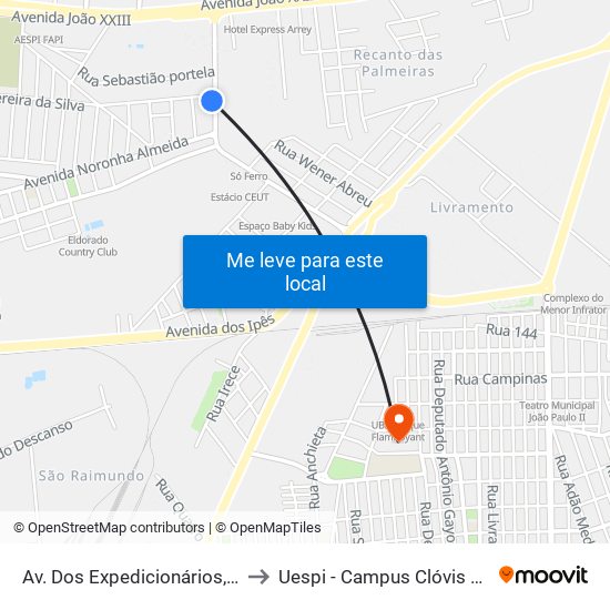 Av. Dos Expedicionários, 3002 to Uespi - Campus Clóvis Moura map