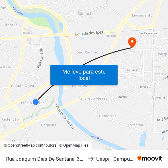 Rua Joaquim Dias De Santana, 3683 | Supermercado Aragão to Uespi - Campus Clóvis Moura map