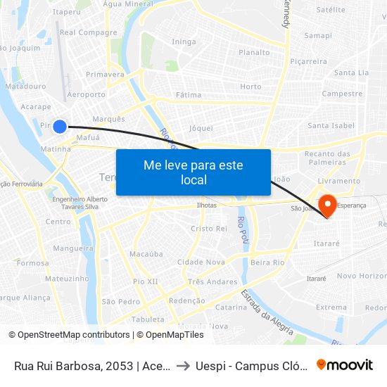 Rua Rui Barbosa, 2053 | Acesso À Uespi to Uespi - Campus Clóvis Moura map
