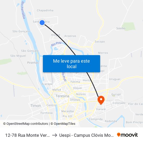 12-78 Rua Monte Verde to Uespi - Campus Clóvis Moura map