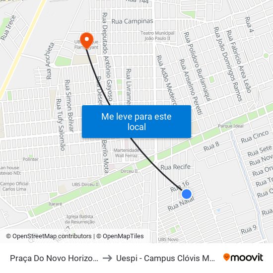 Praça Do Novo Horizonte to Uespi - Campus Clóvis Moura map