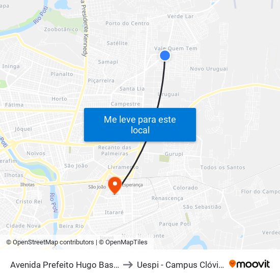 Avenida Prefeito Hugo Bastos, 6234 to Uespi - Campus Clóvis Moura map