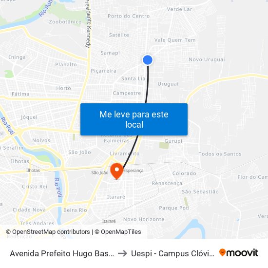 Avenida Prefeito Hugo Bastos, 5678 to Uespi - Campus Clóvis Moura map