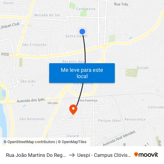 Rua João Martins Do Rego, 4983 to Uespi - Campus Clóvis Moura map