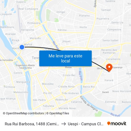 Rua Rui Barbosa, 1488 |Cemitério São José to Uespi - Campus Clóvis Moura map