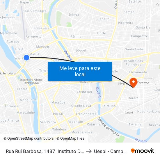Rua Rui Barbosa, 1487 |Instituto De Educação/Cemitério São José to Uespi - Campus Clóvis Moura map