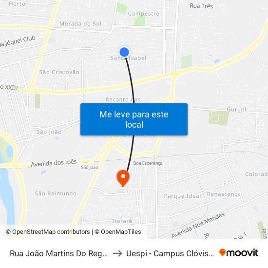 Rua João Martins Do Rego, 4717 to Uespi - Campus Clóvis Moura map