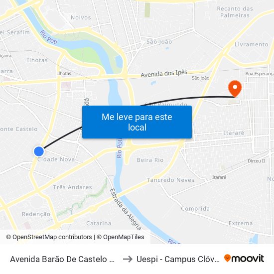 Avenida Barão De Castelo Branco, 721 to Uespi - Campus Clóvis Moura map