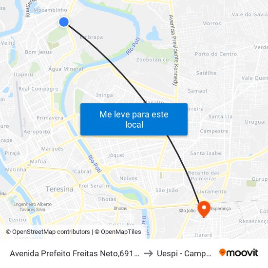 Avenida Prefeito Freitas Neto,6915| Fundação Francisca Trindade to Uespi - Campus Clóvis Moura map