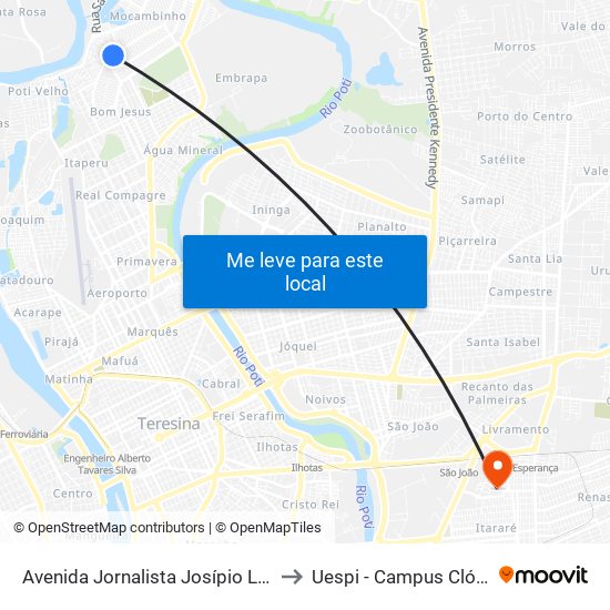 Avenida Jornalista Josípio Lustosa, 6249 to Uespi - Campus Clóvis Moura map