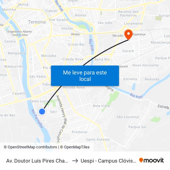 Av. Doutor Luís Pires Chaves, 320 to Uespi - Campus Clóvis Moura map