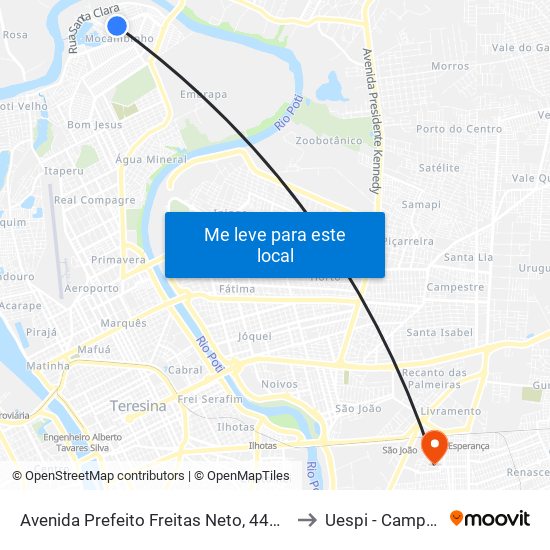 Avenida Prefeito Freitas Neto, 4419 |Term. Alternativo Mocambinho to Uespi - Campus Clóvis Moura map