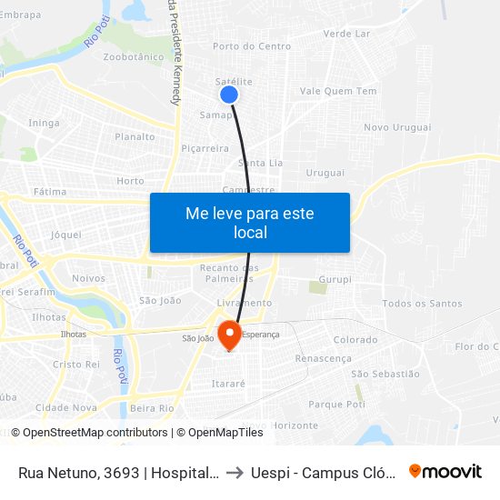 Rua Netuno, 3693 | Hospital Do Satélite to Uespi - Campus Clóvis Moura map