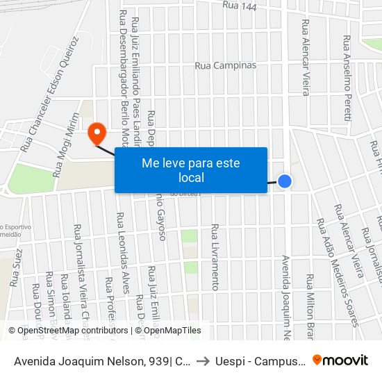 Avenida Joaquim Nelson, 939| Centro Lotérico Do Dirceu to Uespi - Campus Clóvis Moura map