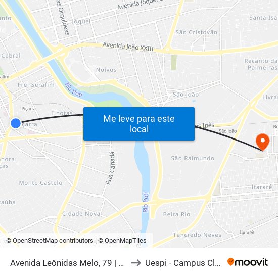 Avenida Leônidas Melo, 79 | Banco Do Brasil to Uespi - Campus Clóvis Moura map