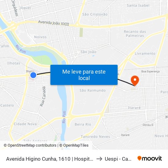 Avenida Higino Cunha, 1610 | Hospital Da Polícia Militar/Maternidade Evangelina Rosa to Uespi - Campus Clóvis Moura map
