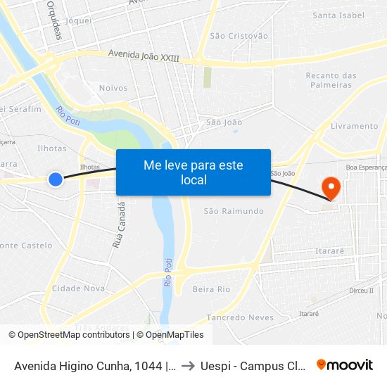 Avenida Higino Cunha, 1044 | Léo Madeiras to Uespi - Campus Clóvis Moura map