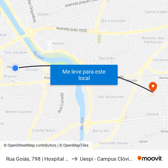 Rua Goiás, 798 | Hospital H. Visão to Uespi - Campus Clóvis Moura map