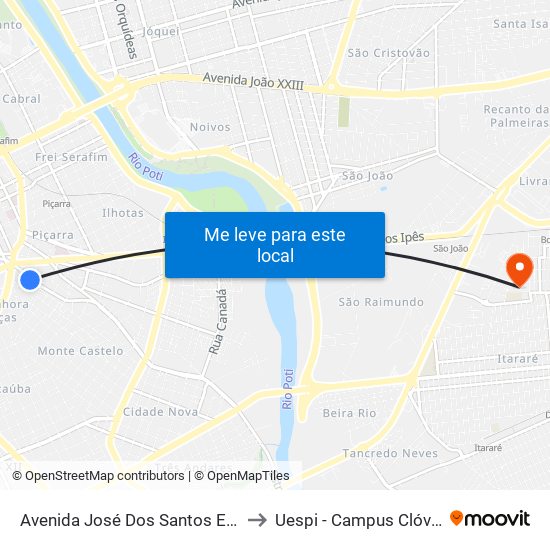 Avenida José Dos Santos E Silva, 2626 to Uespi - Campus Clóvis Moura map