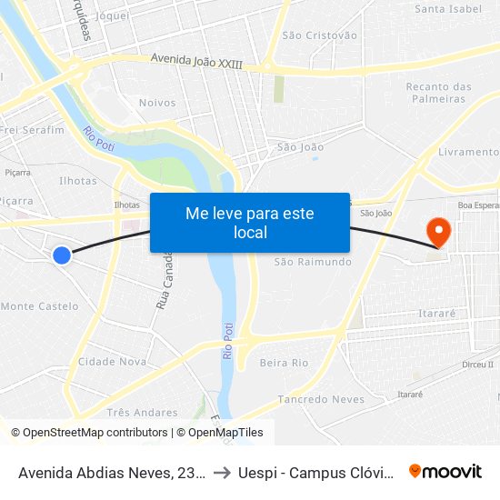 Avenida Abdias Neves, 238 | Apae to Uespi - Campus Clóvis Moura map