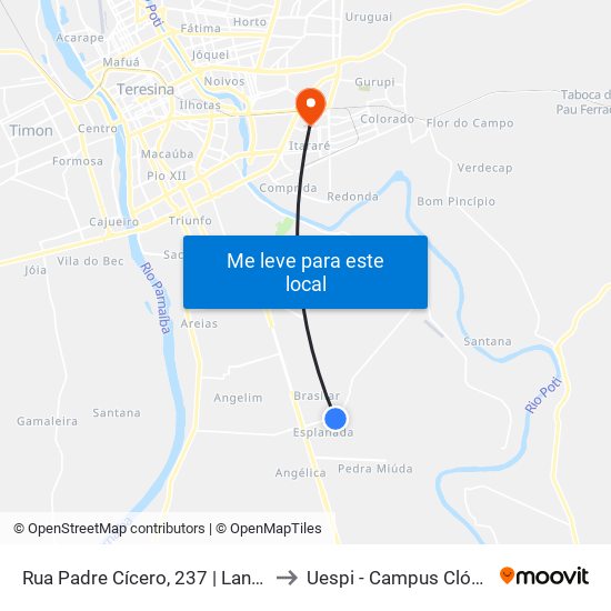 Rua Padre Cícero, 237 | Lanchonete Ign to Uespi - Campus Clóvis Moura map