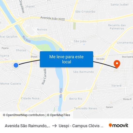 Avenida São Raimundo, 836 to Uespi - Campus Clóvis Moura map