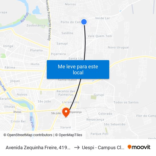 Avenida Zequinha Freire, 4195 | Igreja Batista to Uespi - Campus Clóvis Moura map