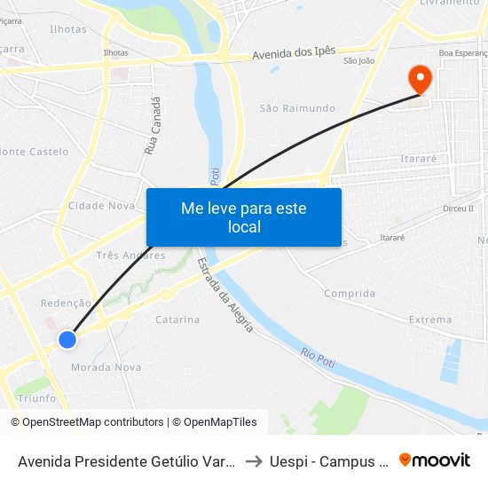 Avenida Presidente Getúlio Vargas, 2165 | Lord Hotel to Uespi - Campus Clóvis Moura map