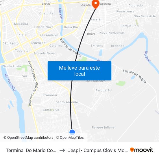 Terminal Do Mario Covas to Uespi - Campus Clóvis Moura map