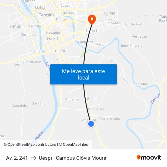 Av. 2, 241 to Uespi - Campus Clóvis Moura map