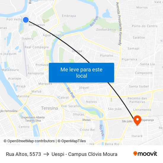 Rua Altos, 5573 to Uespi - Campus Clóvis Moura map