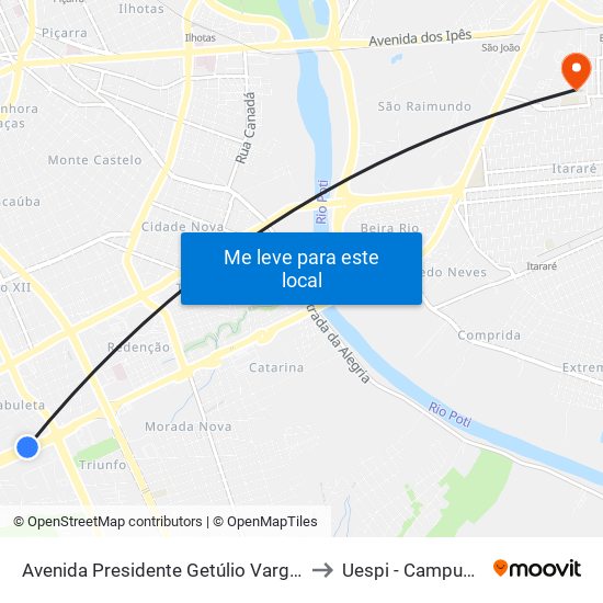 Avenida Presidente Getúlio Vargas, 3017 | Oposto À Chesf to Uespi - Campus Clóvis Moura map