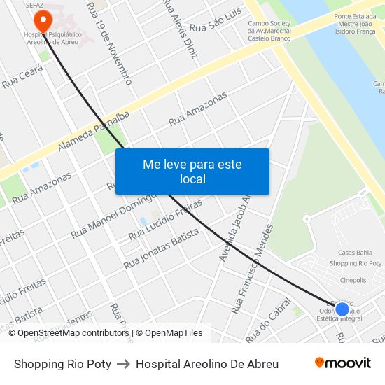 Shopping Rio Poty to Hospital Areolino De Abreu map