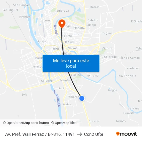 Av. Pref. Wall Ferraz / Br-316, 11491 to Ccn2 Ufpi map