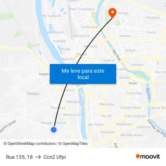 Rua 135, 18 to Ccn2 Ufpi map