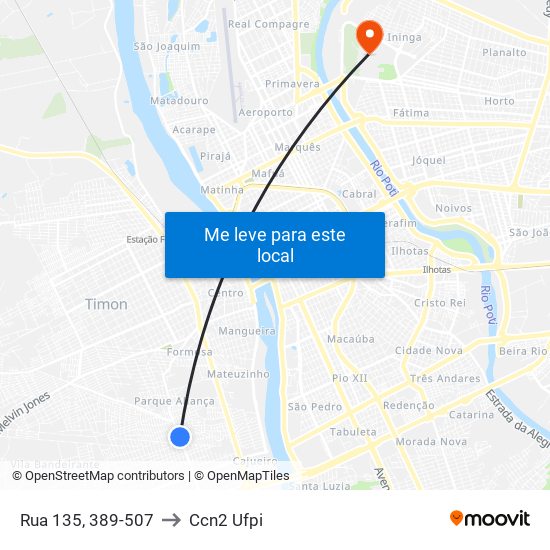 Rua 135, 389-507 to Ccn2 Ufpi map