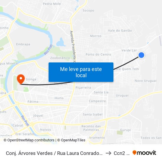 Conj. Árvores Verdes / Rua Laura Conrado, 18 | Quadra 21 to Ccn2 Ufpi map